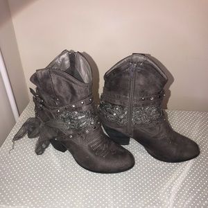 Charcoal gray suede western booties